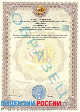 Образец сертификата соответствия (приложение) Новый Оскол Сертификат ISO 13485