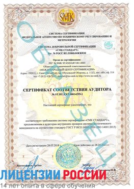 Образец сертификата соответствия аудитора №ST.RU.EXP.00014299-1 Новый Оскол Сертификат ISO 14001